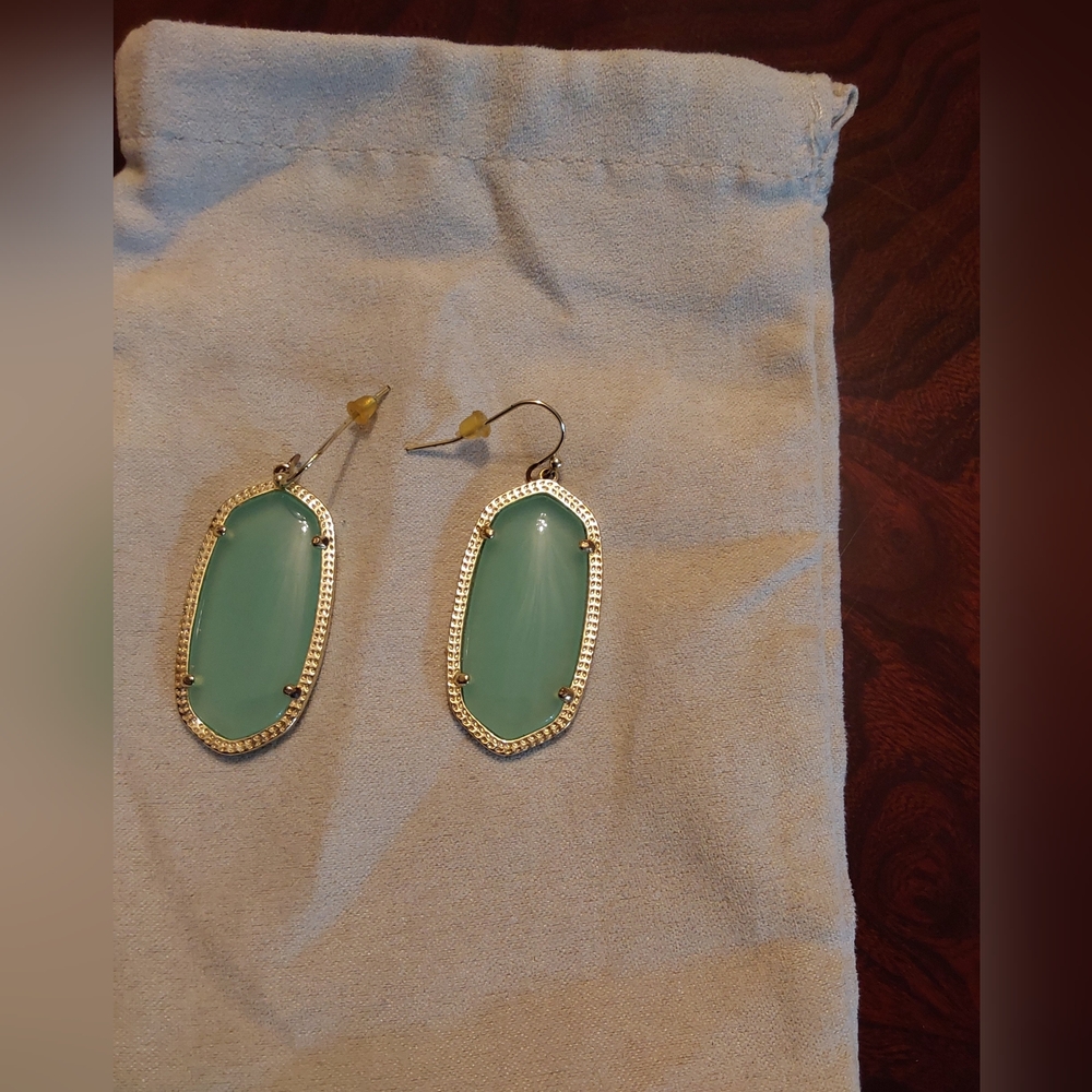 Kendra Scott Gold and Chalcedony Green Earrings